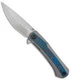 Kansept Knives Kratos Frame Lock Knife Blue Fat Carbon Fiber/Ti (3.75" Damascus)