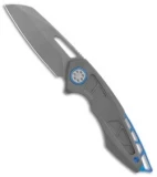 EOS Neptune Flipper Knife Bead Blast Ti w/ Blue Hardware (3.1" Bead Blast)