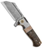 Andre de Villiers Custom War Hulk Flipper Knife Copper Shred CF (4" Damascus)