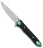 Artisan Cutlery Shark Liner Lock Knife CF/Green Ti (3" Stonewash) 1707GS-GN