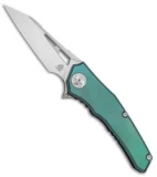 Aiorosu Knives Elite Frame Lock Flipper Knife Green Ti (3.6" Satin) AE07