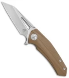 Aiorosu Knives Tornado Liner Lock Flipper Knife Tan G-10 (3.8" Stonewash) AT03