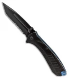 ABKT Elite Blue Tracer Liner Lock Knife Black Aluminum (4" Black Serr)