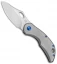 Olamic Cutlery Busker Semper Frame Lock Knife Blasted Ti/Blue HW (2.5" Satin)