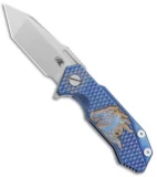 Hinderer Knives Half Track Tanto Knife Horse Logo Blue Ti (2.75" Stonewash)