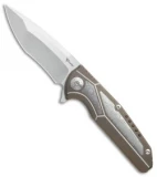 Reate K-4 Frame Lock Flipper Knife Bronze Ti/Damascus (3.75" Satin)