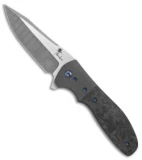 Kirby Lambert Custom Blitz Liner Lock Knife Marbled CF/Zirconium (Damascus)