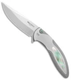 Pro-Tech Custom Cambria Flipper Knife SS w/ Black Lip Pearl Inlay (3.5" Satin)