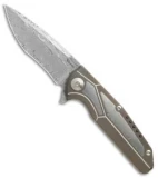 Reate K-4 Frame Lock Flipper Knife Bronze Ti/Damascus (3.75" Damasteel)