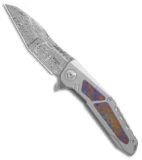 Reate K-3 Tanto Frame Lock Flipper Knife Ti/Mokuti (3.875" Damasteel)