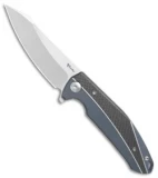 Reate K-1 Frame Lock Flipper Knife Carbon Fiber/Blue Ti (3.8" M390 Satin)