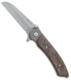 John Kubasek Custom Wharncliffe Flipper Knife Rag Micarta (3.5" Damascus)