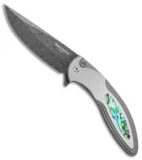 Pro-Tech Custom Cambria Flipper Knife SS w/ Abalone Inlay (3.5" Damascus)