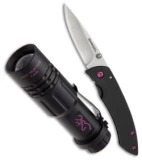 Browning Pro Hunter Combo Frame Lock Knife Pink (2.25" Satin) w/ Flashlight