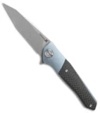 Maxace Dwemer Assassin Liner Lock Knife Carbon Fiber/ Blue Ti (3.8" Stonewash)