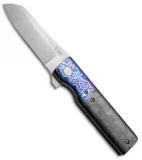 David Clark Custom Grunt Frame Lock Knife Marbled CF/Timascus (3.5" Satin)