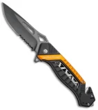 Smith & Wesson Rescue Liner Lock Knife Black/Orange (3.5" Black Serr) SW608ORS