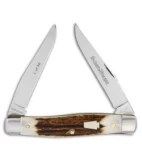 Queen Cutlery Yankee Muskrat Traditional Pocket Knife 3.875" Brown Elk Stag