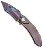 Glenn Waters Custom Botan Galaxy Flipper Knife Heat Colored Ti (3.125" Damascus)