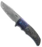 O'Hare Knives Rogue Flipper Knife Marble CF/Mokuti (3.375" XHP San Mai)