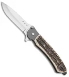 John Kubasek Custom Drop Point Flipper Knife Jigged Bone (3.5" Satin)