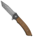 John Kubasek Custom Modified Tanto Flipper Knife Burlap Micarta (3.5" Damasteel)