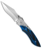 Dew Hara Custom Ichi Liner Lock Knife Blue/Silver (3.5" Mirror) Japan