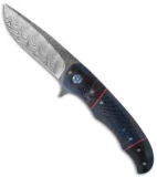 George Muller LL-BB Flipper Knife Blue LSCF/Damascus (3.75" Damasteel)