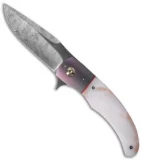 George Muller LL-AAA Flipper Knife White MOP/Ti (3.625" Damasteel)