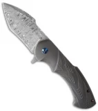 Rick Barrett Fallout Mid-Tech Flipper Knife Gray Titanium (3.5" Damascus)