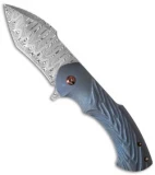 Rick Barrett Fallout Mid-Tech Flipper Knife Blue Titanium (3.5" Damascus)