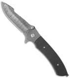 John Kubasek Drop Point Flipper Knife Carbon Fiber (3.5" Damascus)