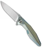 Rike Knife 1508S Integral Framelock Flipper Yellow/Blue (3.25" Bead Blast)