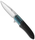 Jason Clark Custom Hybrid Drop Point Flipper Knife Damascus/CF (3.5" Satin)