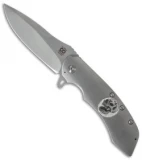 Olamic Cutlery Wayfarer Flipper Knife Full Ti + Skull Carving (4" Matte)