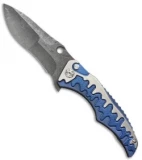 Brian Tighe Custom Tighe Drip Button Lock Knife Blue Ti (3.75" Acid Wash) #9