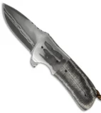 Burr Oak Knives Coffin Nail Flipper Knife Damascus/Burlap Micarta (3.5" San Mai)