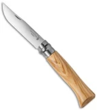 Opinel Knives No. 8 Stainless Steel Knife Olive Wood w/Sheath (3.25" Satin)