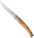 Opinel No 10 Slim Stainless Steel Knife Olive Wood w/Sheath (4" Satin) #10