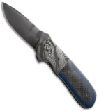 Burr Oak Knives Flipper #1 Knife Blue G-10/Carbon Fiber (3.75" Gray)