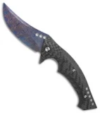 Walter Brend Custom Mamba Flipper Knife Carbon Fiber (3.75" Blued Damascus)