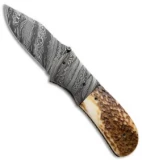 Burr Oak Knives First Responder Knife Red Stag (3.5" Damascus)
