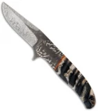 George Muller LL-HH Flipper Folding Knife Blue Mammoth Molar (3.375" Damascus)