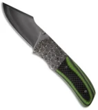 Burr Oak Knives Harpoon Knife Carbon Fiber/G-10 Folder (3.75" San Mai Damascus)