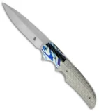 Jason Clark Custom Spear Point Folding Knife Moku-Ti/Silver Twill (3.625" Plain)