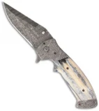 Custom Crawford Kasper Tooth Ache Flipper Folding Knife (3.875" Damascus)