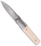 Chuck Gedraitis Hybrid Framelock Folder Knife w/ White Micarta (3.19" Damascus)