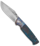 Kansept Knives Shikari Frame Lock Knife Ti/Blue Fat CF (4" Damascus)