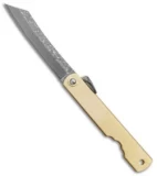 Higonokami Hoseki Folding Knife Brass (2.95" Damascus)