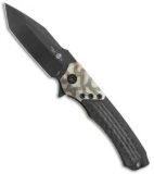 Heretic Knives Wraith Tanto Flipper Knife Carbon Fiber Flamed Ti (3.6" Black)